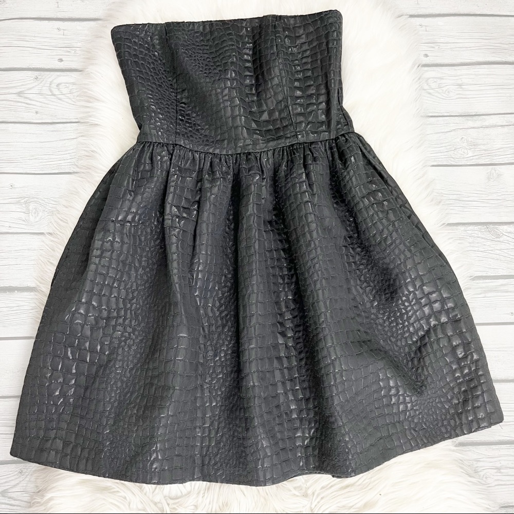 Aqua black snakeskin strapless cocktail mini dress